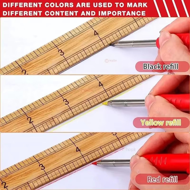 Roter Zimmermannsbleistift mit integriertem Anspitzer für Holzbearbeitung und Architektur, Graphit-Markierungsset aus Kunststoff - Bild 5