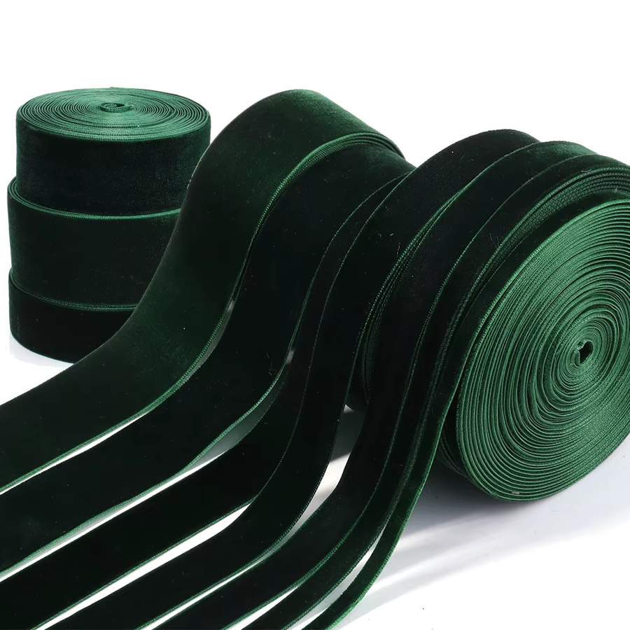 Dunkelgrünes Samtband mit einseitiger Beflockung für Weihnachtsdekoration und DIY-Geschenkverpackungen, 5–10 Yards pro Rolle - Bild 5
