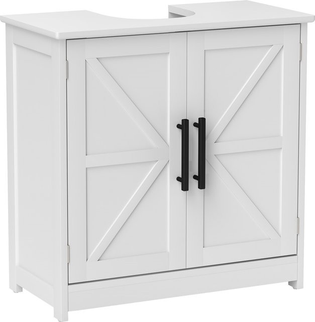 Aosom Badezimmer-Unterschrank im Landhausstil mit magnetischen Scheunentüren und verstellbaren Regalen, Weiß, B/T/H: 60 x 30 x 60 cm - Bild 1
