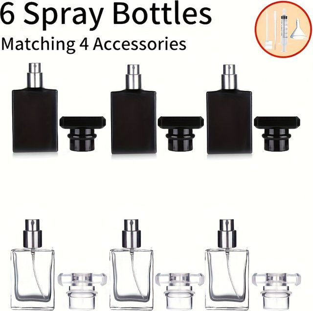 MUB Parfümflasche, 6 Stück, 30 ml, quadratisch, Glas, Schwarz - Bild 1