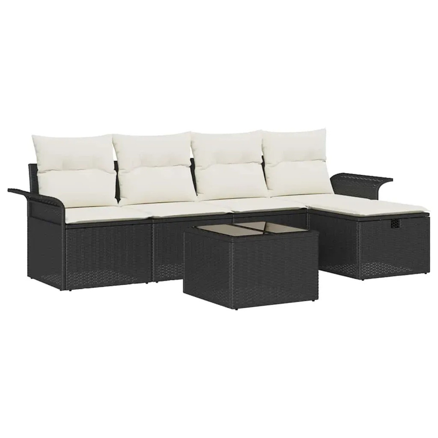 vidaXL Garten-Sofa-Set aus Polyrattan in Schwarz, 6-teiliges L-Shape Lounge-Set mit Polsterkissen für Terrasse und Garten - Bild 2