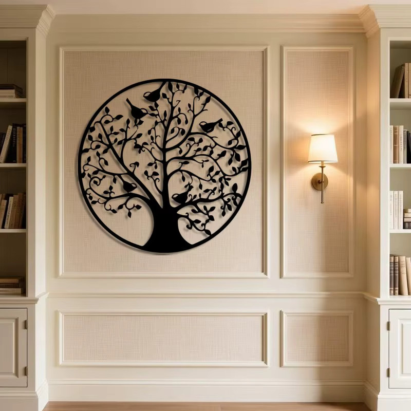 CIFBUY Metall-Wandkunst mit Vogel- und Naturmotiv in Schwarz, moderne abstrakte Wanddekoration - Bild 2