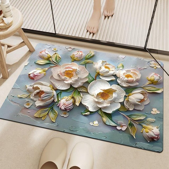 Saugfähige Badezimmermatte von Yiran Furniture mit Blumen-Design, rutschfest und schnelltrocknend, B/B: 40 x 60 cm, Mehrfarbig - Bild 1