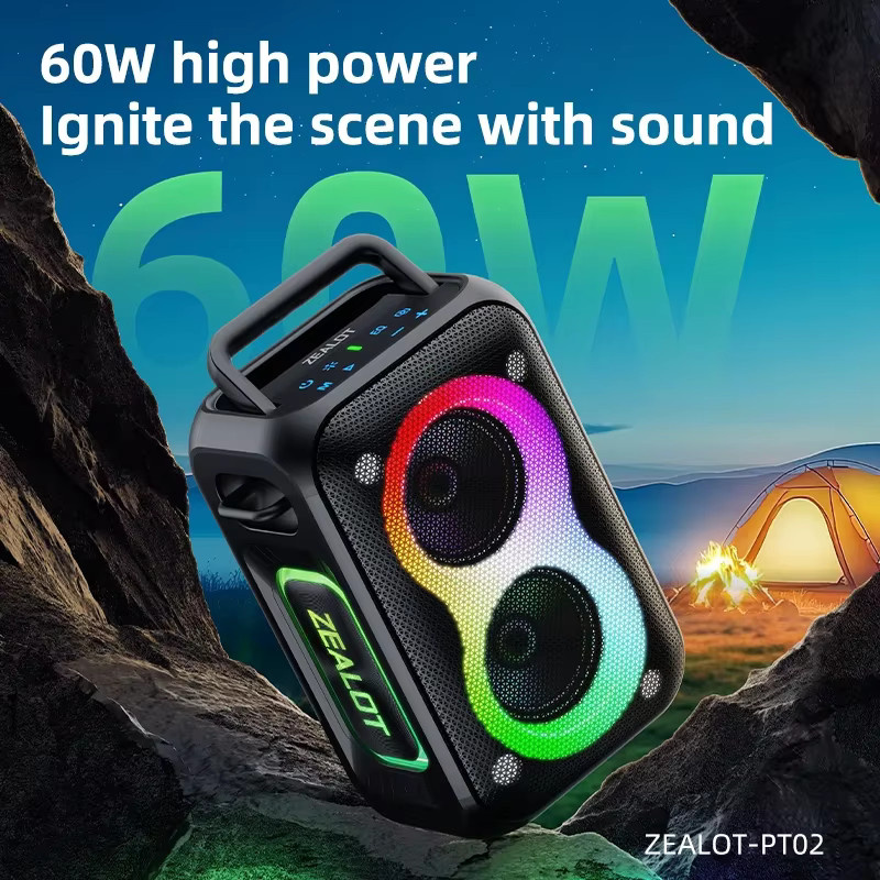 ZEALOT PT02 Bluetooth-Lautsprecher in Schwarz mit 60 W Leistung, verbesserter Bass, IPX6 wasserdicht und 12 Stunden Akkulaufzeit - Bild 3