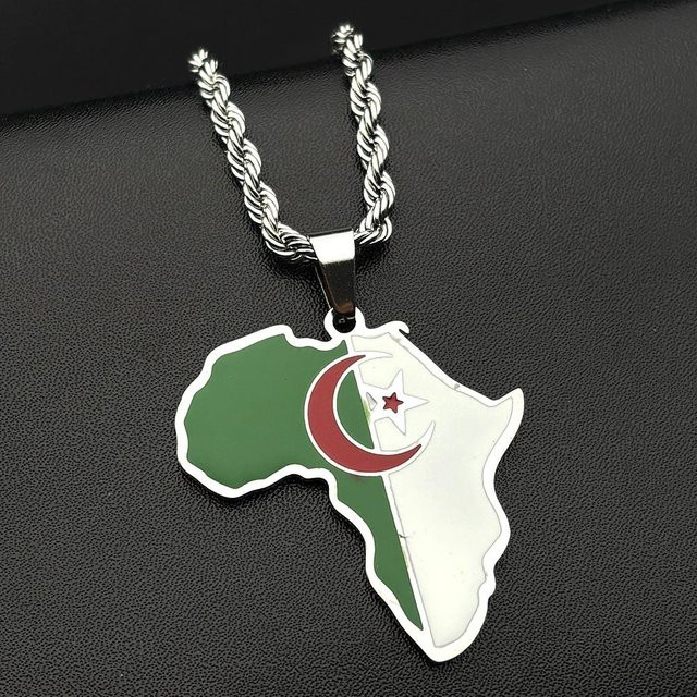 AFAWA Halskette mit Anhänger, Edelstahl, Gold, Algerien Flagge, Unisex - Bild 1