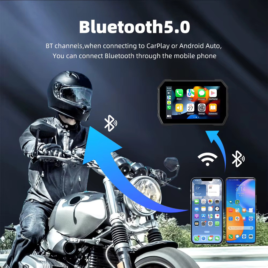 EKIY 5-Zoll Motorrad GPS Navigationsgerät mit Android Auto und Apple Carplay, wasserdicht, kabellos, Schwarz - Bild 4