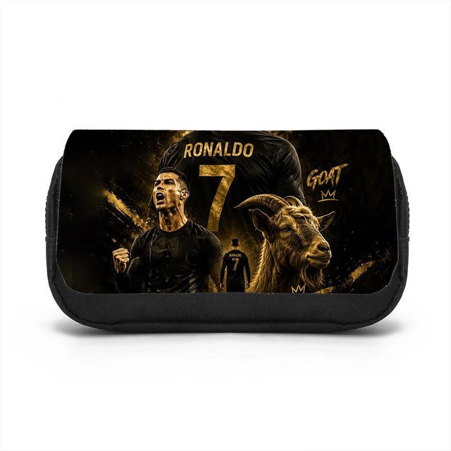 Fancy Style Studio Schreibwaren-Organizer mit Ronaldo Motiv, doppellagiges Federmäppchen für Schüler in Schwarz - Bild 1