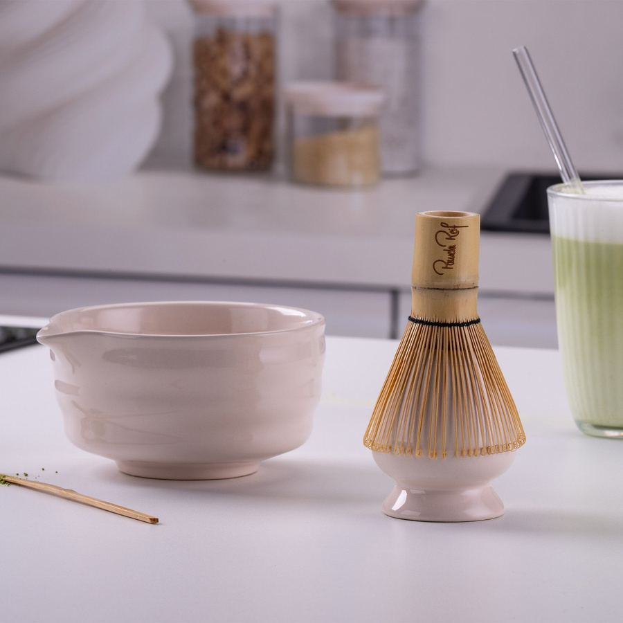 Fackelmann Pamela Reif Matcha Set, 4-teilig, Beige und Weiß, aus Keramik und Bambus - Bild 2