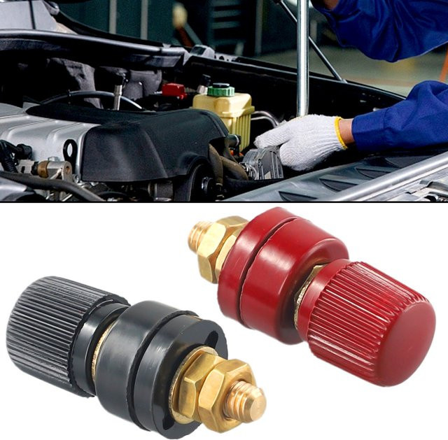 2er-Set Auto Batterie-Anschlussklemmen aus Messing mit 6mm und 8mm Bolzen in Gold - Bild 1