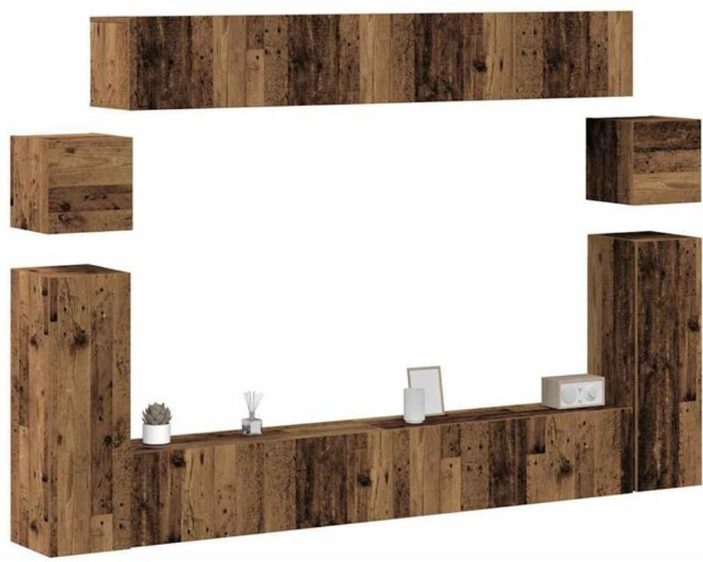 Vidaxl 8-teiliges TV-Schrank-Set zur Wandmontage in Braun mit Altholz-Optik im Industrial-Stil aus Holzwerkstoff - Bild 1
