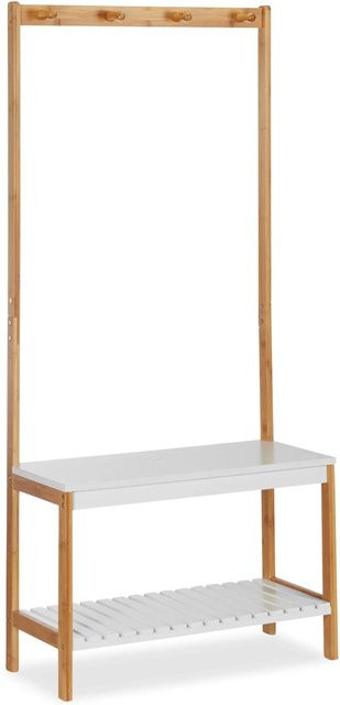 Relaxdays Garderobenständer mit Schuhregal aus Bambus und MDF in Weiß, H x B x T: 150 x 70,5 x 30 cm - Bild 1