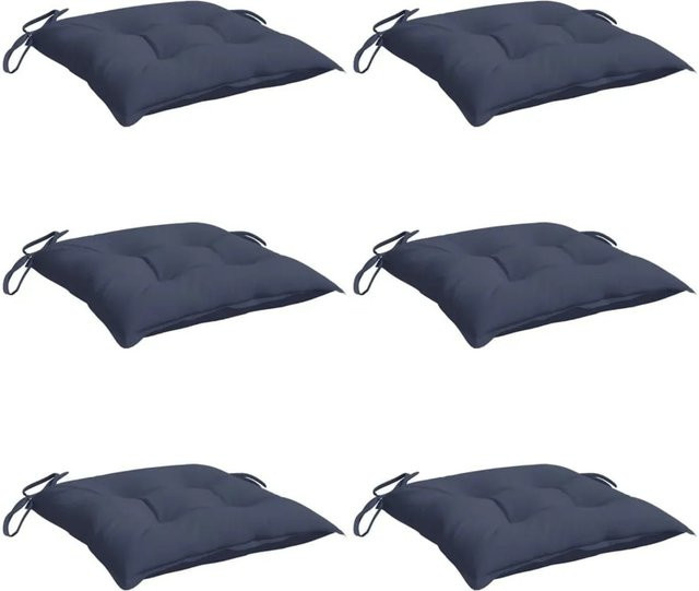 6er Set vidaXL Stuhlkissen aus wasserabweisendem Polyester in Blau, B/T/H: 40 x 40 x 7 cm - Bild 1