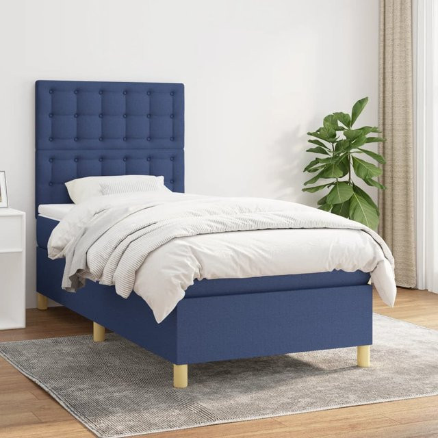 vidaXL Boxspringbett mit Matratze Blau Stoff B/T/H: 80 x 200 x 128 cm - Bild 2