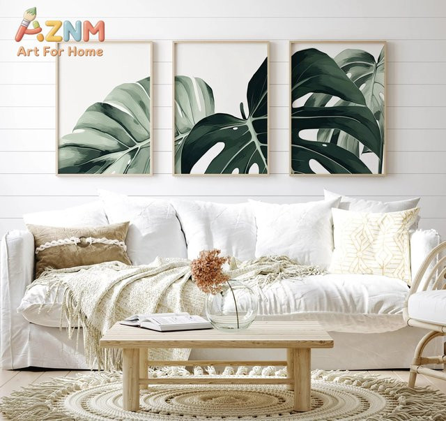 KAYOU Botanisches Wandkunst-Set mit grünen Blättern als Leinwanddruck im rechteckigen Design - Bild 1
