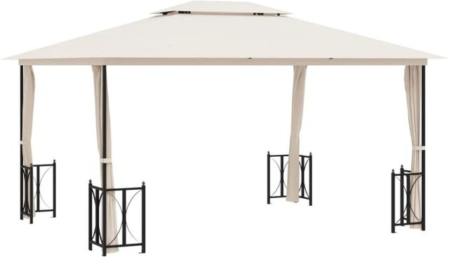 vidaXL Pavillon mit Seitenwänden und Doppeldach in Beige, B/T: 4 x 3 m - Bild 1