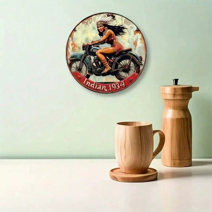 CIFBUY Vintage Retro Metallschild Rund aus Aluminium, Wetterfeste Wandkunst für Garage und Bar, Durchmesser: 30,48 cm, Mehrfarbig - Bild 2