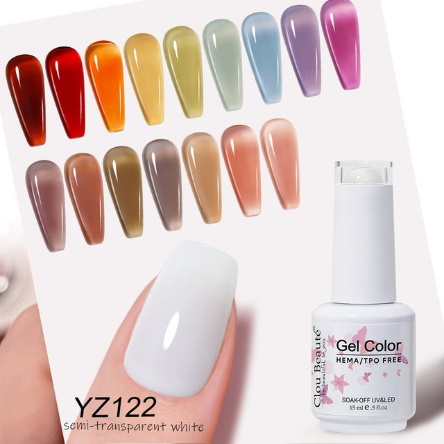 Clou Beaute Gel Polish, Semi-transparent White, 15 ml, Glänzend - Bild 1