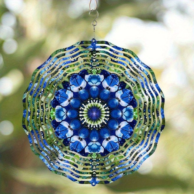 CIFBUY Blumen-Windspiel aus Metall in Blau-Grün für den Garten und die Terrasse - Bild 1