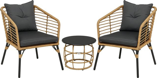 Outsunny Rattan Gartenmöbel-Set 3-teilige Sitzgruppe mit Couchtisch und 2 Stühlen in Sand und Dunkelgrau, B/T/H: 65 x 62 x 78 cm - Bild 1