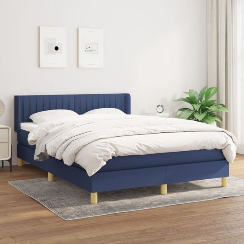 Vidaxl Boxspringbett mit Matratze aus Stoff in Blau und Weiß B/T/H: 140 x 190 x 78 cm - Bild 1