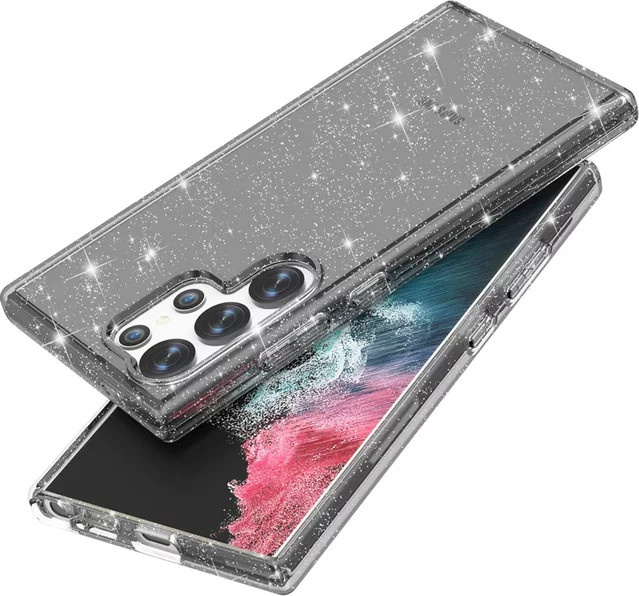 Glitzernde Galaxy Schutzhülle mit Klarsicht und Fallschutz für Samsung S26 S25 Edge S24 S23 S22 S21 FE Ultra Plus, transparent - Bild 1