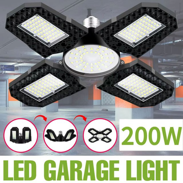 E27 LED Deckenleuchte mit verformbaren Flügeln, faltbare Garage Glühbirne in Warmweiß, 40W, Weiß - Bild 1