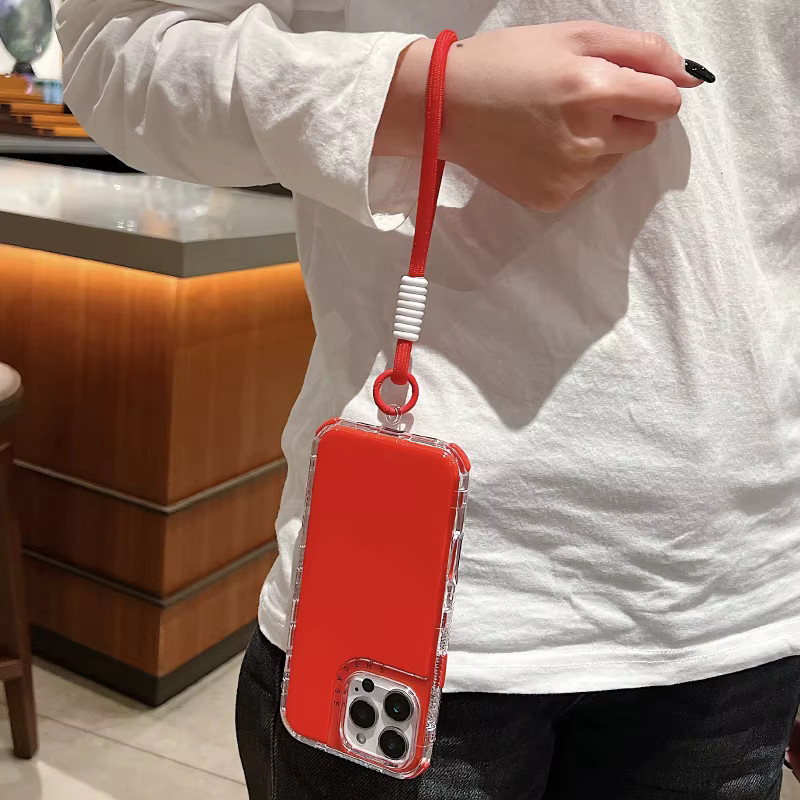 RUWANHU 3in1 Lanyard Schutzhülle für iPhone 16 15 14 13 12 11 Pro Max Mini aus TPU und transparentem PC in Schwarz, Rot oder Transparent - Bild 4