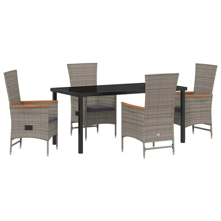 vidaXL Garten Essgruppe 5-teilig aus Poly-Rattan und Akazienholz in Grau mit Glasplatte - Bild 2