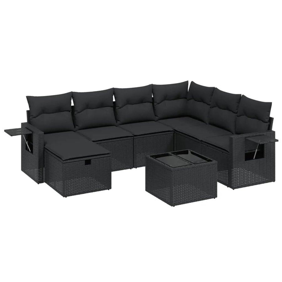 vidaXL 8-tlg Garten-Sofagarnitur in L-Form aus schwarzem Poly-Rattan mit wetterfesten Kissen und pulverbeschichtetem Stahlgestell - Bild 2