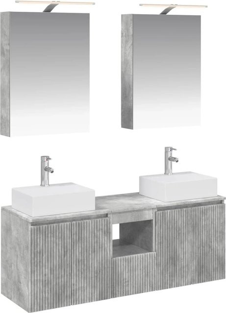 vidaXL Badezimmerschrank-Set 5-teilig in Betongrau, modernes Design mit Waschtischunterschrank, Spiegelschrank und LED-Beleuchtung, Material MDF und Holzwerkstoff - Bild 1