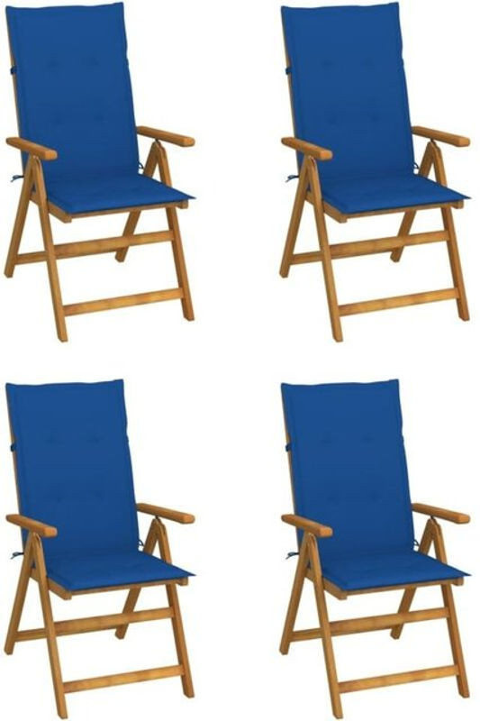 Vidaxl Set aus 4 verstellbaren Hochlehnern aus Massivholz Akazie mit Auflagen in Natur und Blau - Bild 1