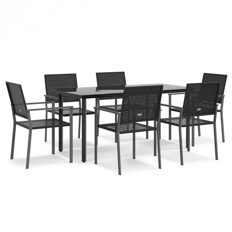 vidaXL 7-teilige Garten-Essgruppe aus Poly Rattan und Stahl in Schwarz mit Hartglas-Tischplatte - Bild 2