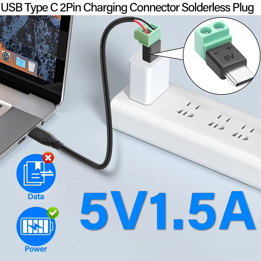 FRHY 5 Stück USB-C auf 2-poliger Adapter Set, grüner Schnellanschluss für Ladekabel und DIY-Elektronik - Bild 2