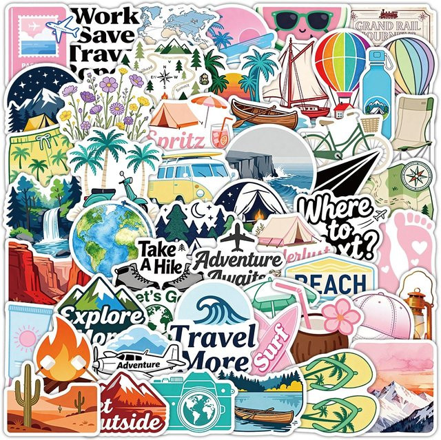 50 Stück Outdoor-Wander- und Camping-Aufkleber in Multicolour für Laptop, Gepäck und DIY-Projekte - Bild 1