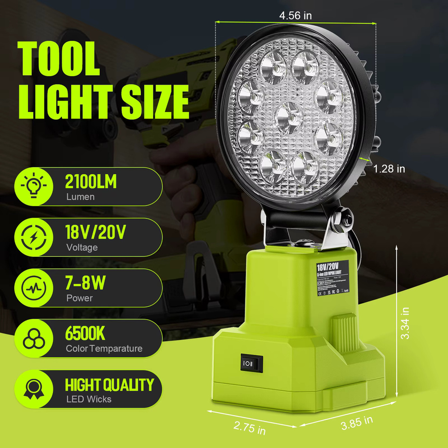 Turpow 27W Arbeits-LED-Leuchte für Roybi 18V Akku P108 P107 7.5Ah 10.4Ah Werkzeugzubehör - Bild 3