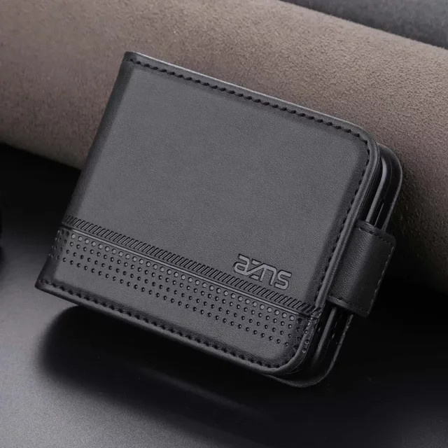 Leder-Handyhülle mit Kartenfach und Standfunktion für Samsung Galaxy Z Flip (verschiedene Modelle), stoßfeste Rückseite, Farben: Gelb und Schwarz - Bild 1