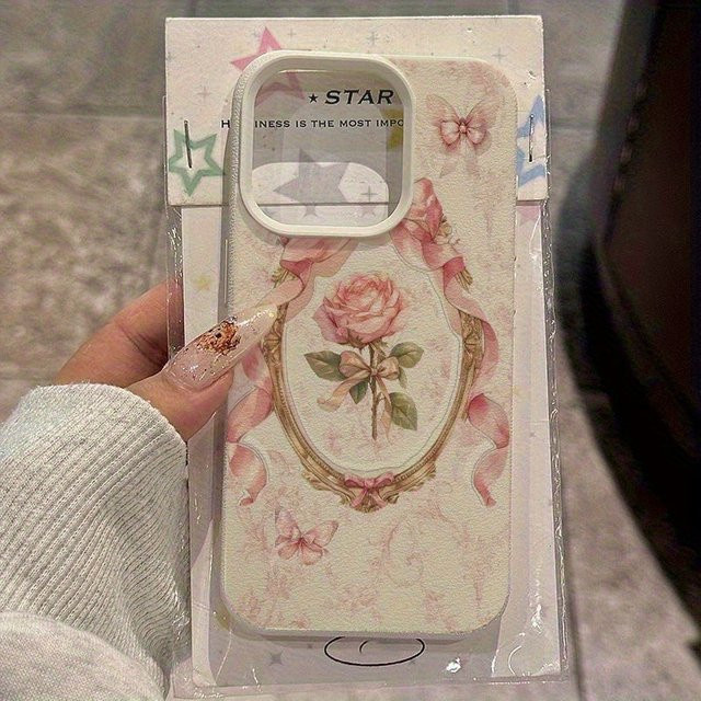 Elegante Apple iPhone Handyhülle mit Rosenmuster in Beige und Multicolour für iPhone 17, 16, 15 Pro, Max und Plus Serien - Bild 1
