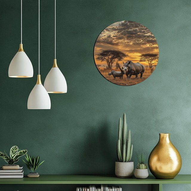 Potdemiel Rhino Safari Scene Aluminium-Wandkunstschild rund, Durchmesser: 20,32 cm - Bild 1