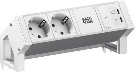 Bachmann DESK2 ALU WHITE Aluminium Tischsteckdose mit 2x CEE7/3 und USB-C in Weiß - Bild 1