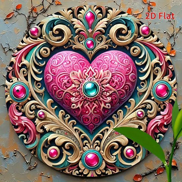 Potdemiel Metallblechschild Valentinstag Happy Valentine's Day mit Blumenkranz und Herz in Rosa, Durchmesser: 20 cm - Bild 1