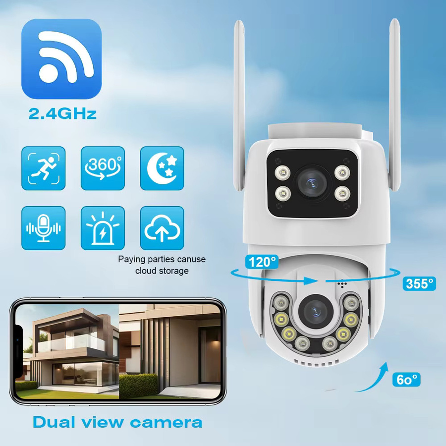 DDBROUGEN 4K 8MP PTZ WiFi Überwachungskamera mit Dual Screen und Farb-Nachtsicht für Outdoor Sicherheit, ICSEE App, Weiß - Bild 3