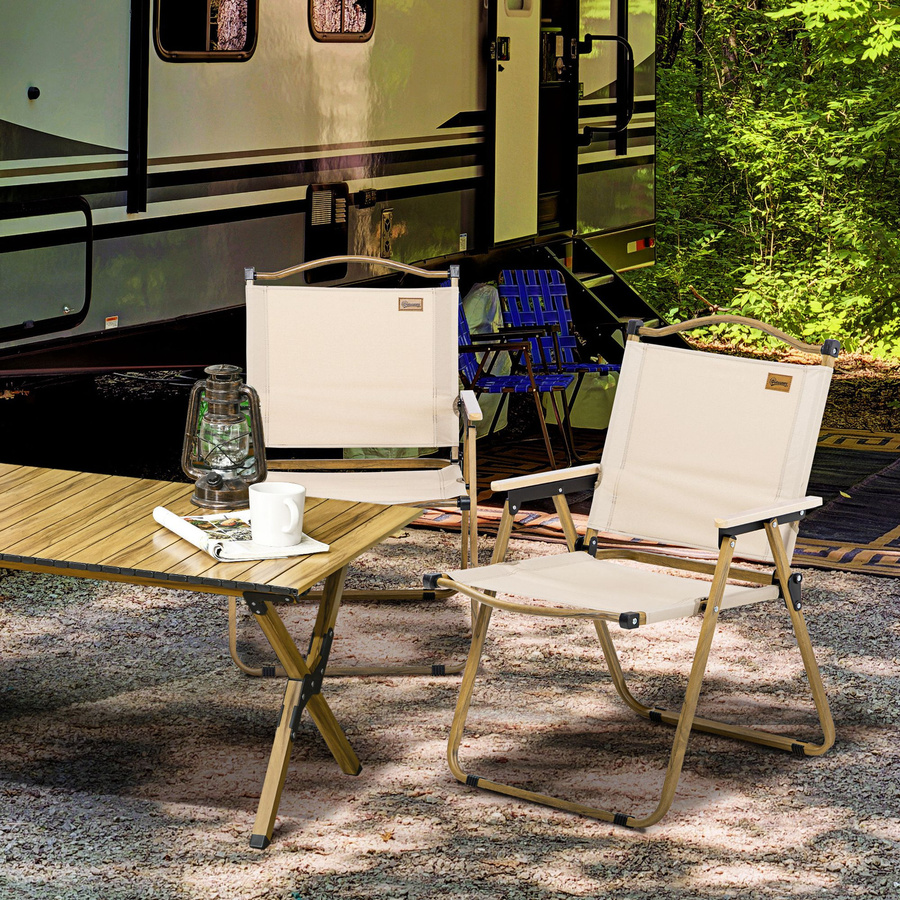 Outsunny Campingstuhl 2er Set aus faltbarem Oxford-Stoff mit Stahlrahmen in Beige und Holzoptik - Bild 2