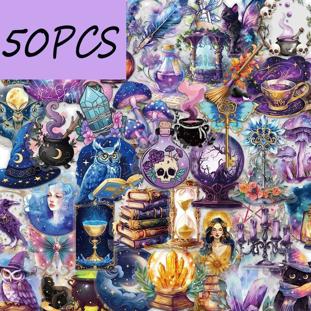 50 wasserfeste PET-Aufkleber aus der Magic Planet-Serie in Multicolour zum Dekorieren von Handbüchern, Thermobechern und Koffern - Bild 1