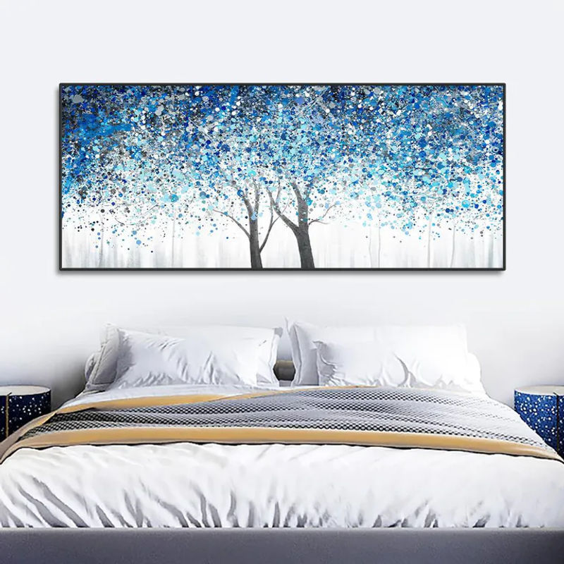Leibert Art Decoration Painting Abstrakt Florale Leinwand Wandkunst Skandinavisch Mehrfarbig Blau B/H: 40 x 20 cm - Bild 3