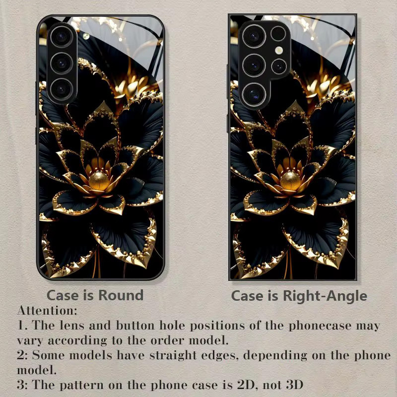 Schwarze Handyhülle mit goldenem Lotusblüten-Design aus gehärtetem Glas für Samsung Galaxy S26 S25 S24 S23 S22 S21 S20 FE Ultra Plus sturzsicher - Bild 3
