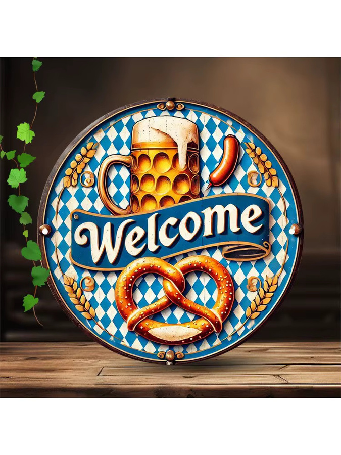 Potdemiel Retro Metall München Oktoberfest Willkommensschild, rundes Aluminiumgemälde in Mehrfarben, Durchmesser: 19,8 cm - Bild 4