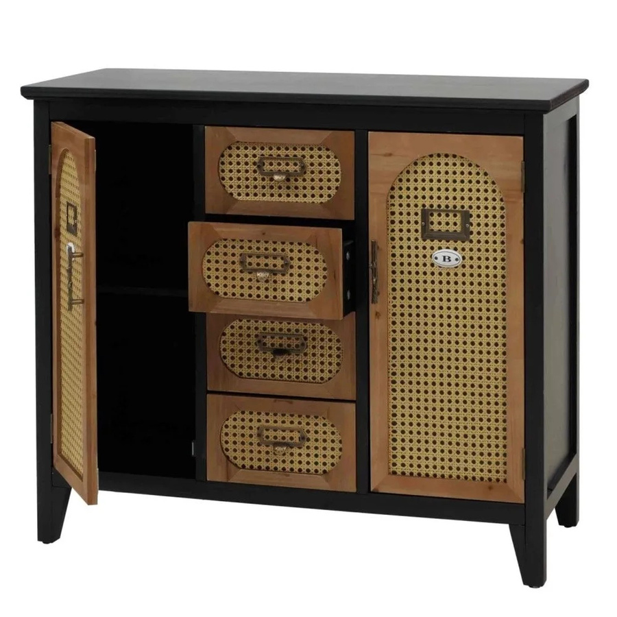 Apothekerkommode MCW O63 in Vintage Rattanoptik, Sideboard Schrank in Schwarz, B/T/H: 80 x 40 x 91 cm - Bild 3