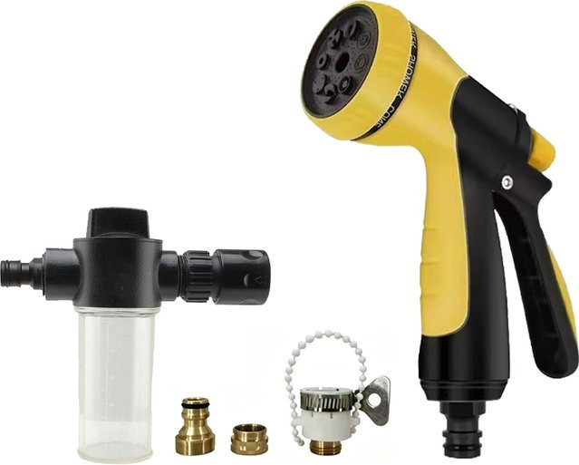 FLOWERS SPRAL Garten-Wasserpistole mit 8 Funktionen in Gelb zur Gartenbewässerung und Autowäsche - Bild 1