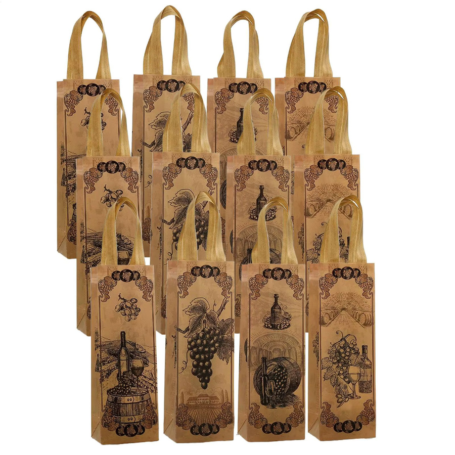 12er Set Weihnachts-Weinflaschentaschen aus braunem Kraftpapier für Champagner und Wein zur Partydekoration und als Geschenkverpackung - Bild 3