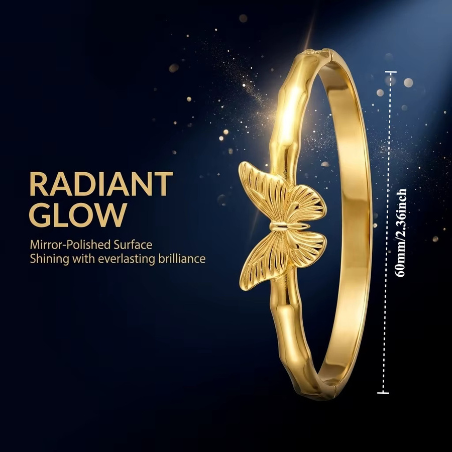 JP One Schnapparmband Edelstahl, Gold, Schmetterling, Damen, 60 mm - Bild 5